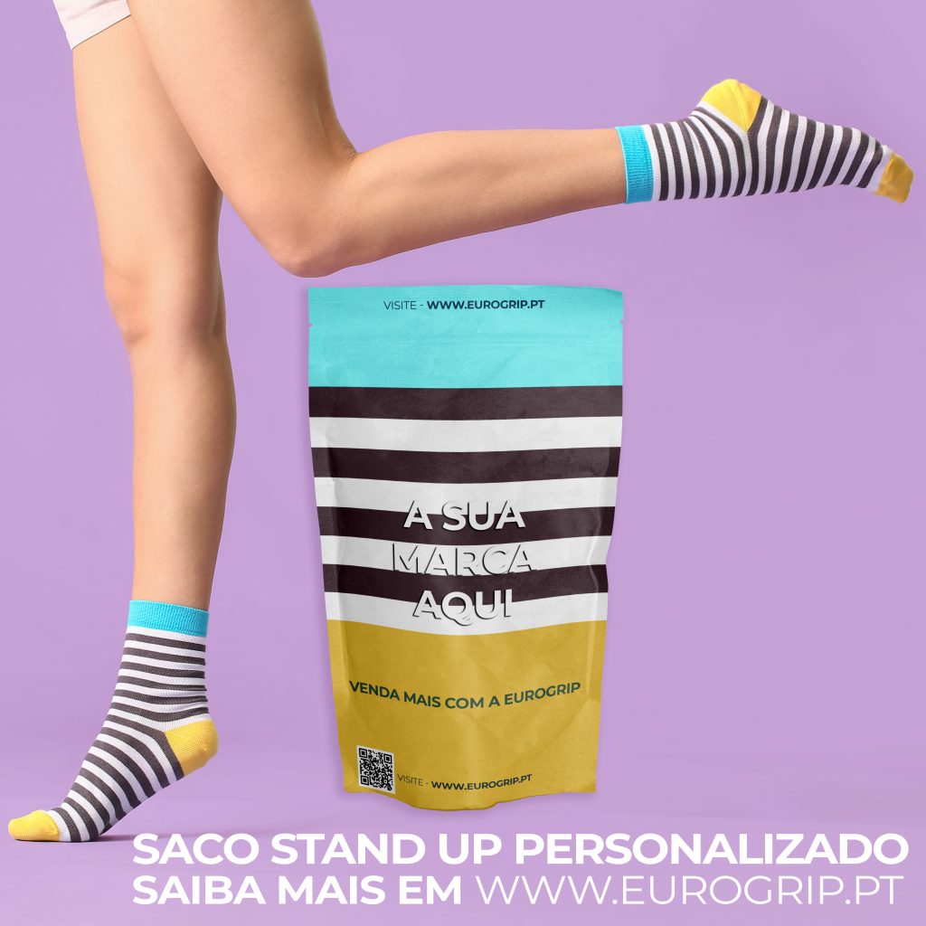 saco stand up personalizado com um par de meias para o setor têxtil embalar e vender produtos de vestuário